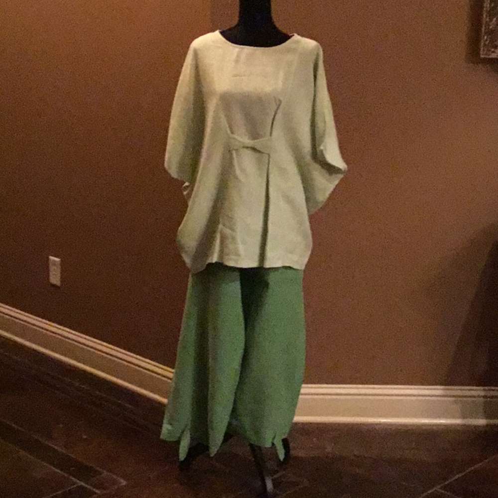 Linen Bow Top Parachute ankle  button pants